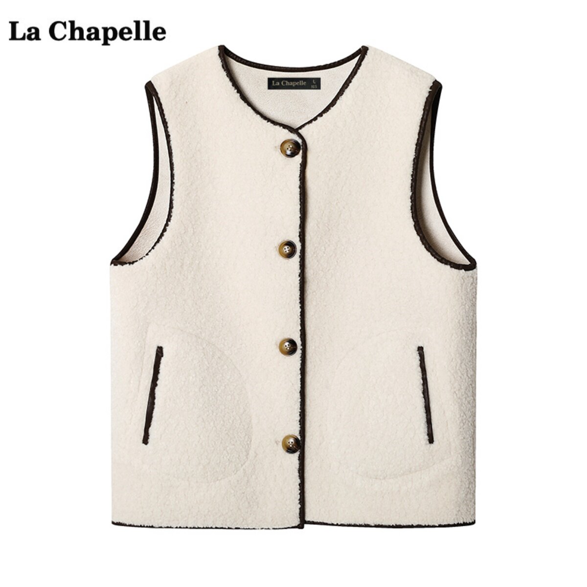 拉夏贝尔/La Chapelle气质仿羊羔毛马甲女冬季新款保暖毛绒上衣
