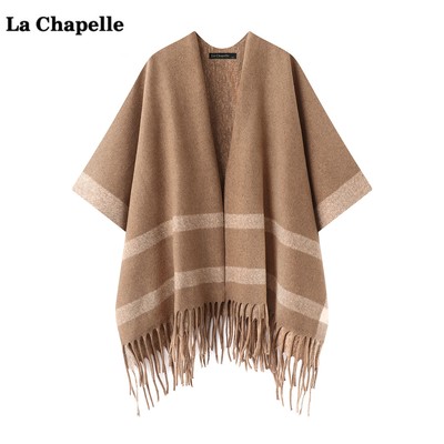 拉夏贝尔/La Chapelle高级感仿羊绒披肩斗篷女秋保暖流苏开衫披风