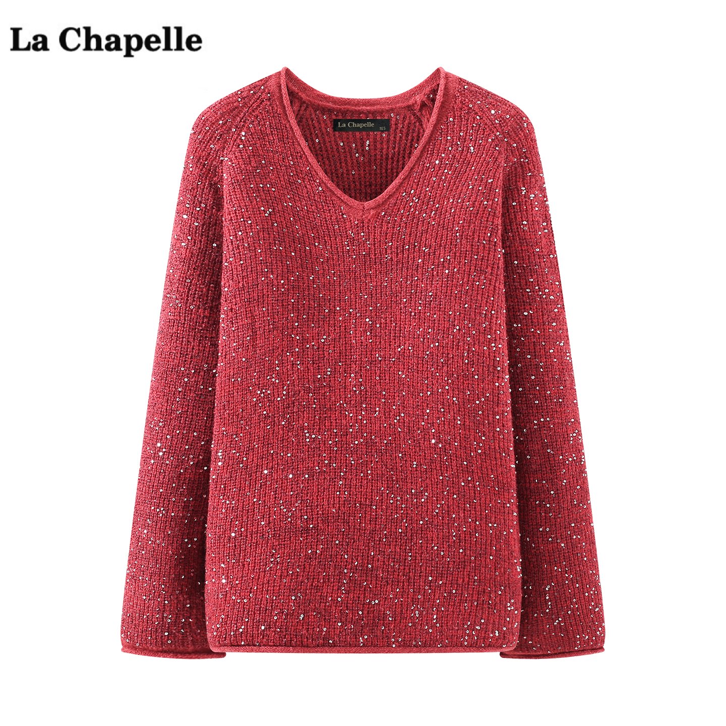 拉夏贝尔/La Chapelle慵懒风亮片针织衫女冬季新款宽松毛衣上衣