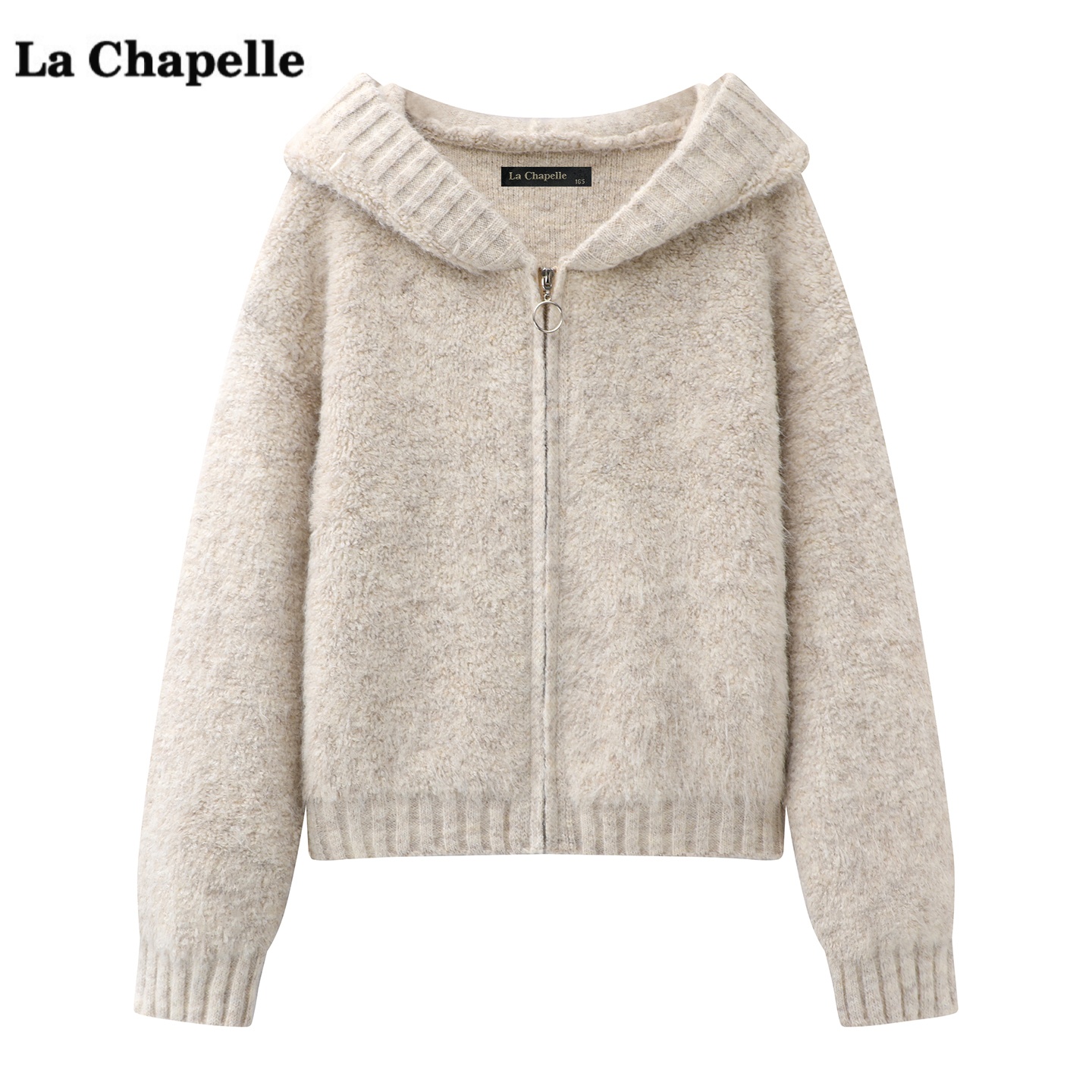 拉夏贝尔/La Chapelle软糯连帽针织开衫外套女秋冬季新款毛衣上衣