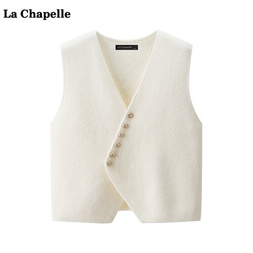 拉夏贝尔/La Chapelle气质V领针织马甲女冬新款显瘦无袖坎肩上衣