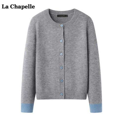 拉夏贝尔/La Chapelle休闲圆领针织开衫女冬季新款宽松毛衣外套