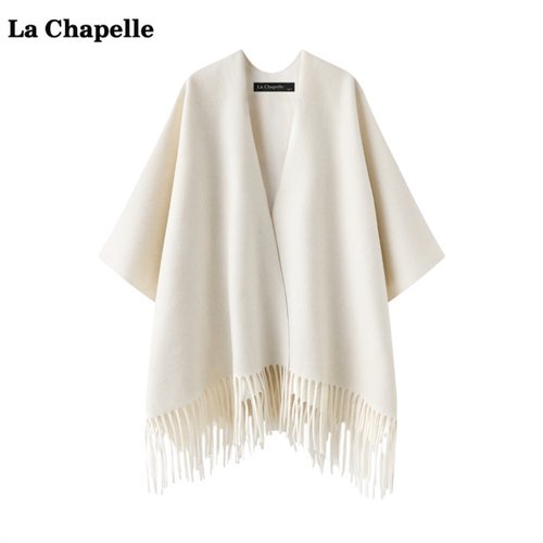 拉夏贝尔/La Chapelle高级感流苏披肩女旅游保针织披风外搭围巾
