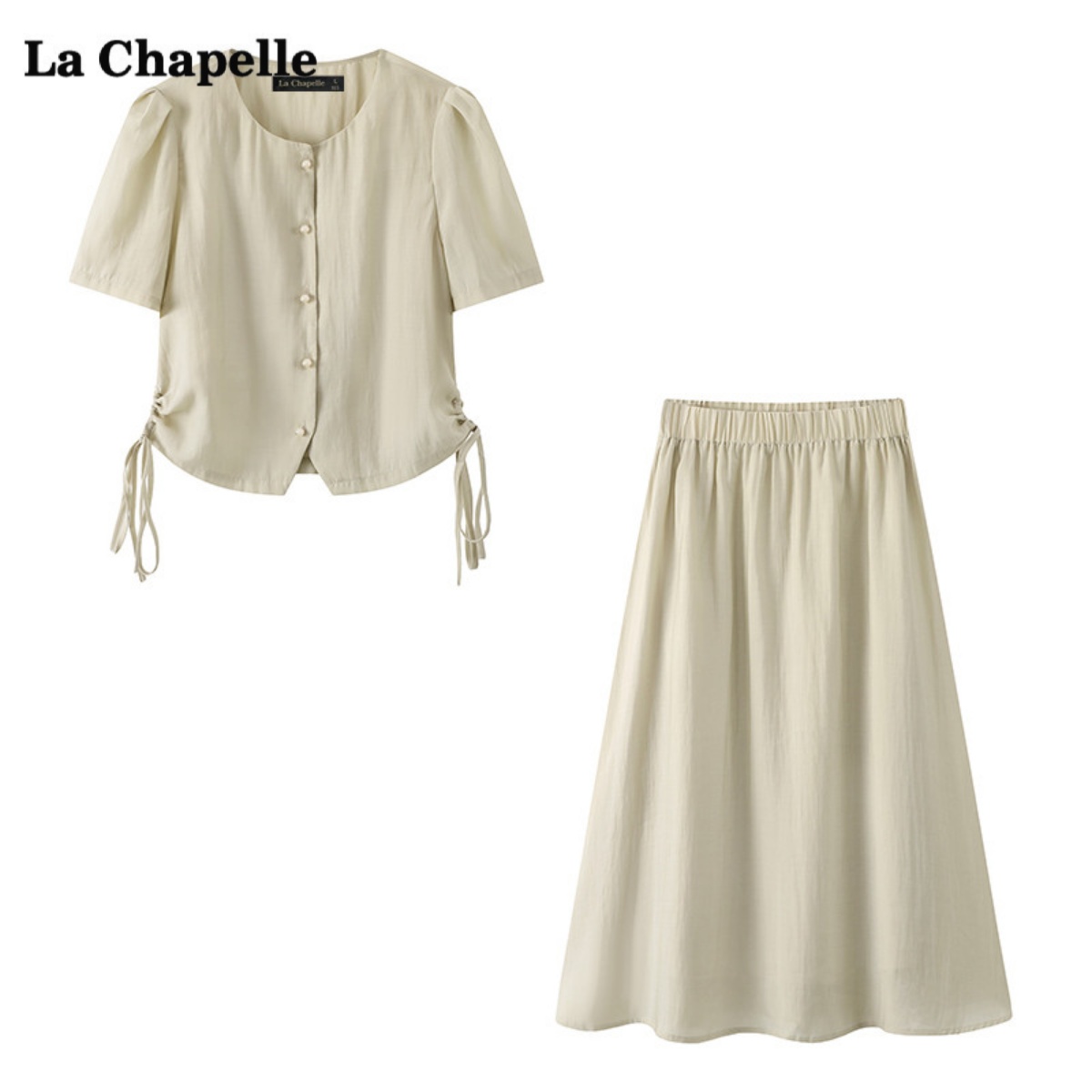 拉夏贝尔/La Chapelle设计感简约气质上衣女夏季衬衫半身裙套装