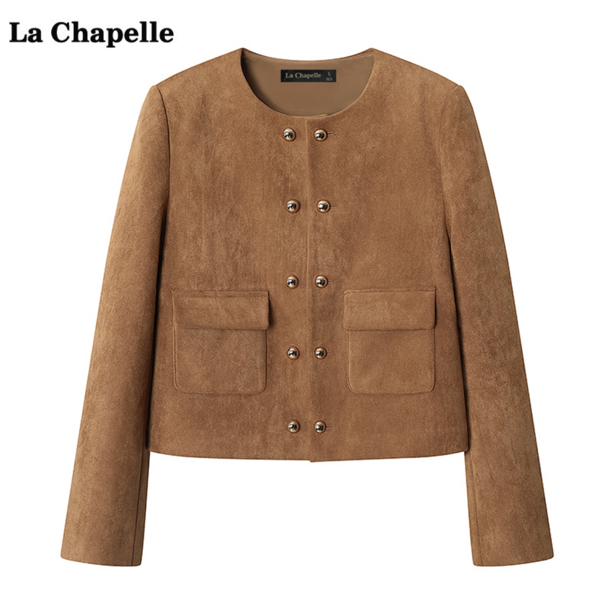 拉夏贝尔/La Chapelle气质麂皮绒外套女秋冬新款气质宽松咖色上衣