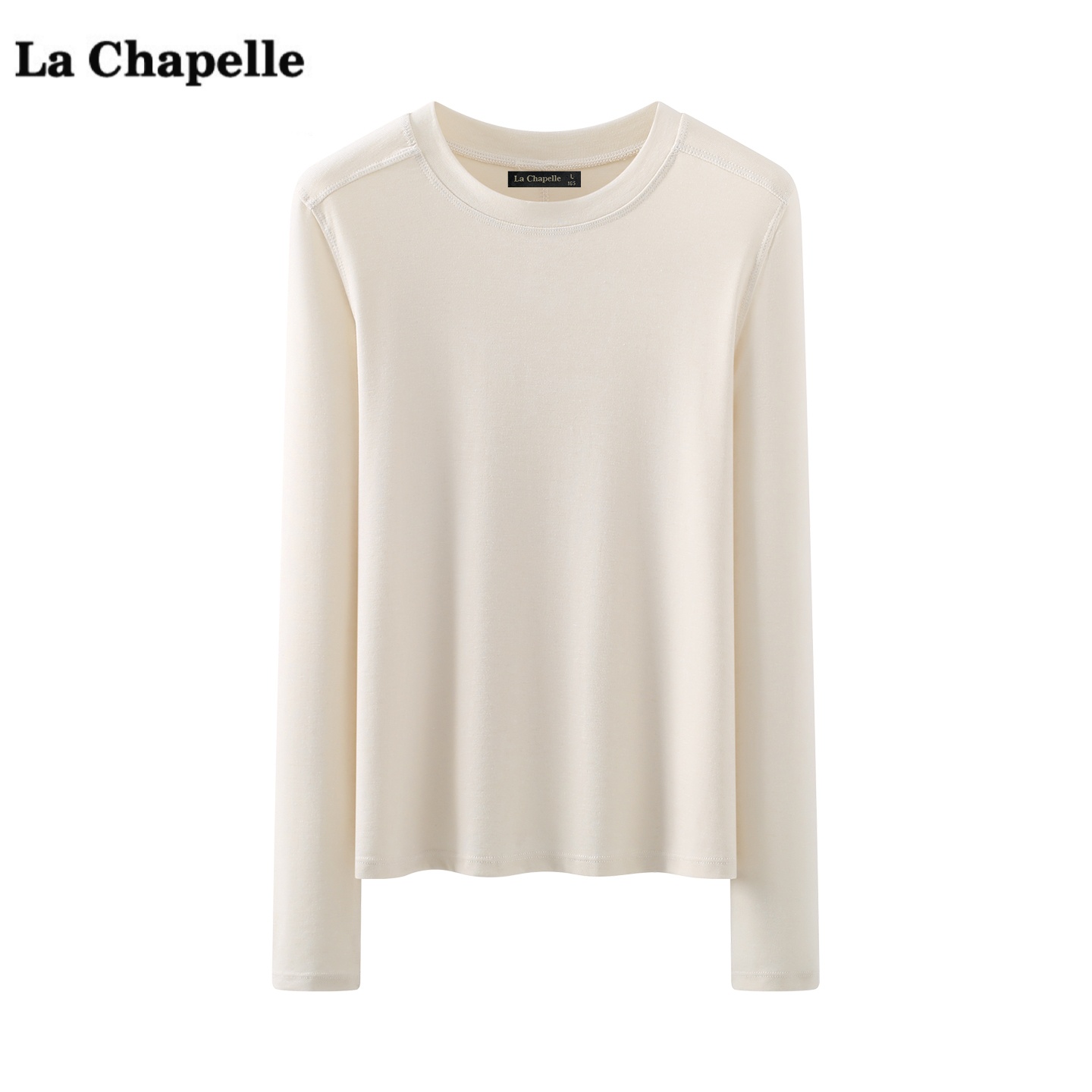 拉夏贝尔/La Chapelle米白色圆领长袖T恤女秋季新款打底衫上衣