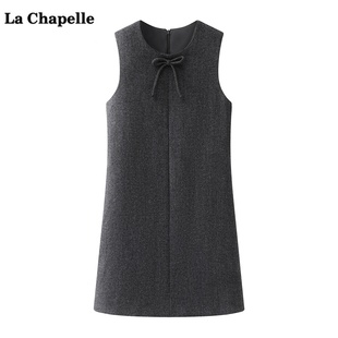 无袖 Chapelle小香风蝴蝶结毛呢背心裙女秋冬季 连衣裙 拉夏贝尔
