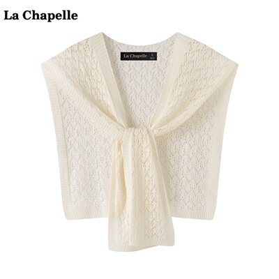 拉夏贝尔/La Chapelle韩系纯色镂空针织披肩女空调房护肩外搭坎肩