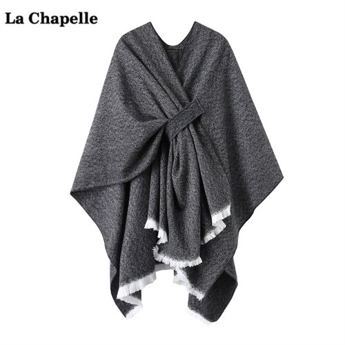 拉夏贝尔/La Chapelle设计感披肩外套女旅游保暖围巾针织披风外搭