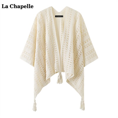 拉夏贝尔/La Chapelle民族风镂空针织披肩女2026新款外搭斗篷开衫