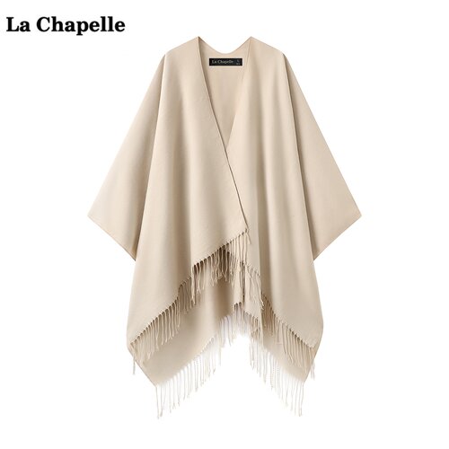 拉夏贝尔/La Chapelle气质仿羊绒流苏披肩女秋季新款披风围巾斗篷
