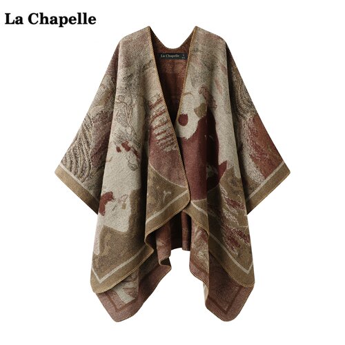 拉夏贝尔/La Chapelle复古水墨画提花披肩斗篷女旅游外搭披风上衣