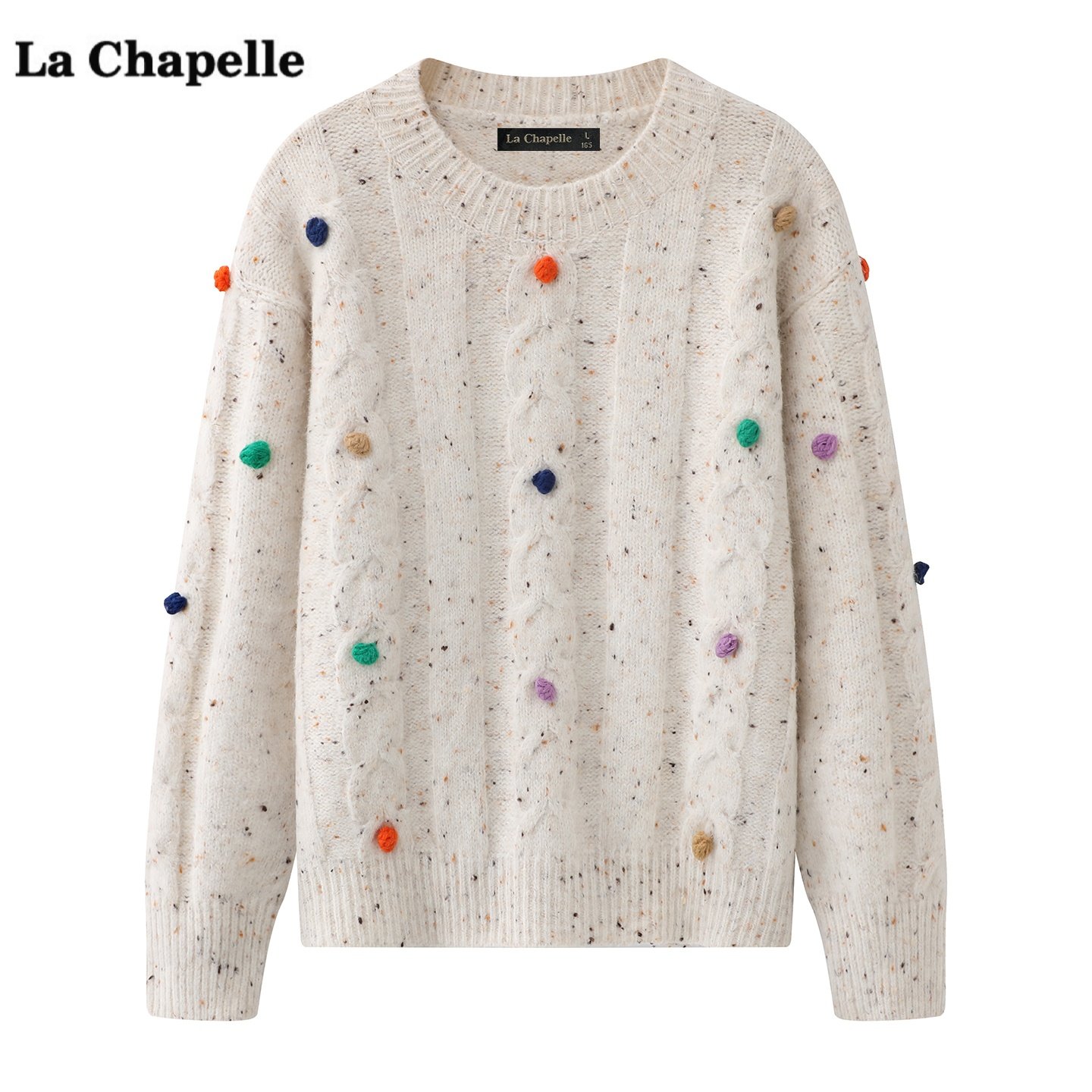 拉夏贝尔/La Chapelle趣味彩球麻花针织衫女冬季新款宽松毛衣上衣,女装/女士精品,毛针织衫,淘宝优惠券,粉丝福利购,淘宝优惠卷