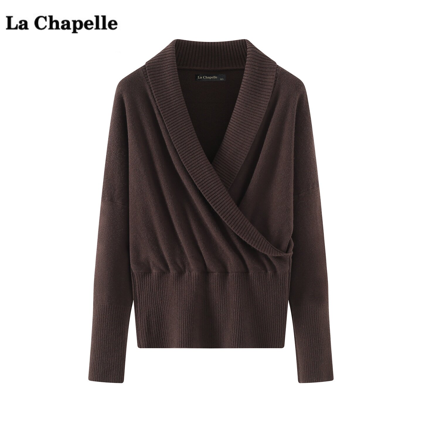 拉夏贝尔/La Chapelle不规则交叉V领针织衫女秋冬季内搭毛衣上衣