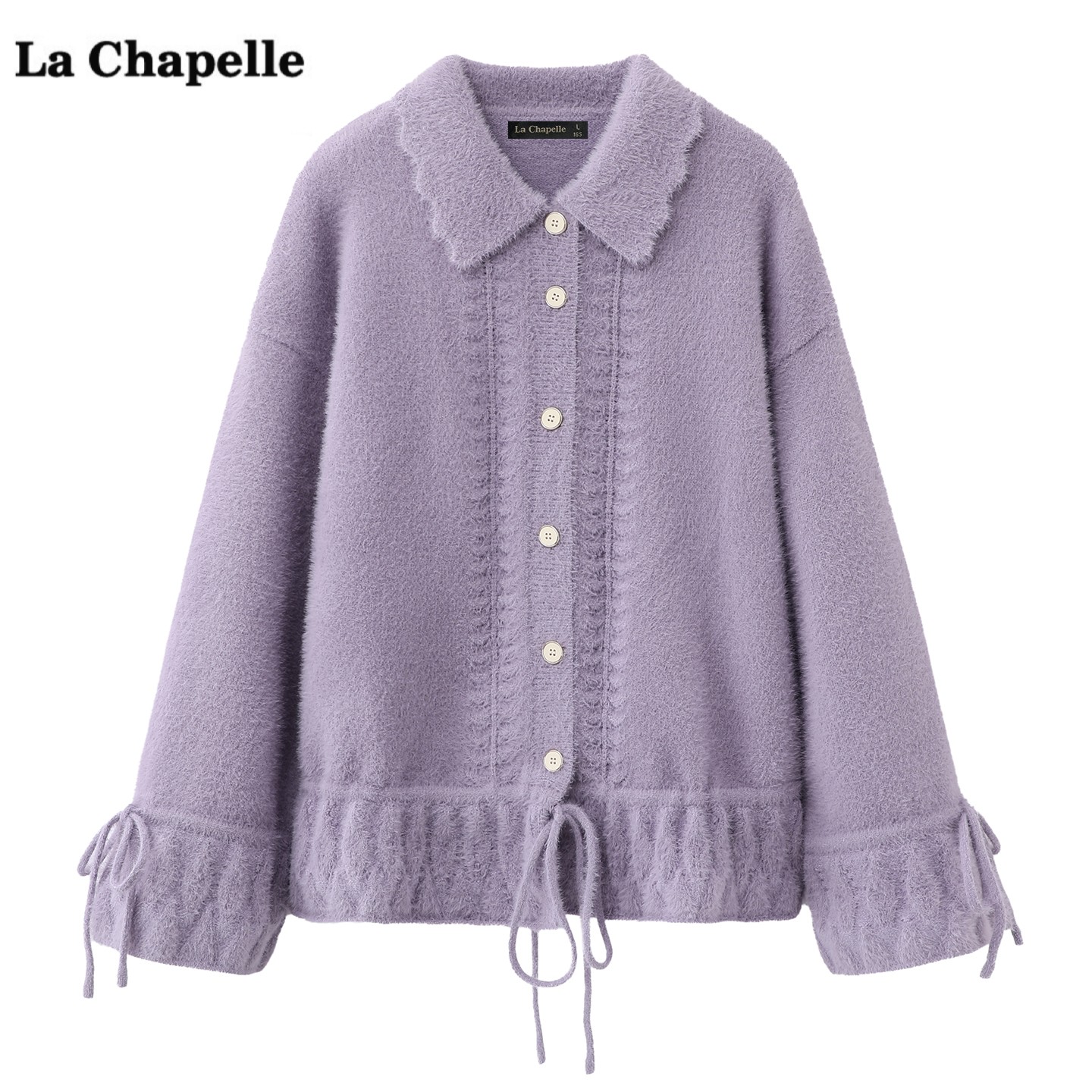 拉夏贝尔/La Chapelle温柔风针织开衫外套女冬季新款翻领毛衣上衣