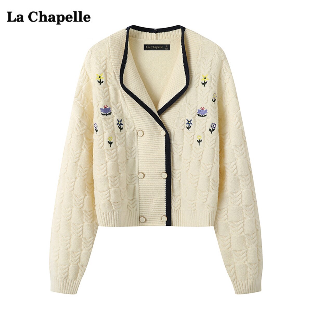 拉夏贝尔/La Chapelle绣花毛衣外套女秋冬新款翻领针织开衫上衣怎么看?