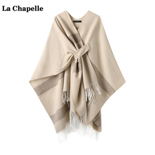 拉夏贝尔/La Chapelle气质流苏披肩斗篷女旅游保暖外搭披风围巾