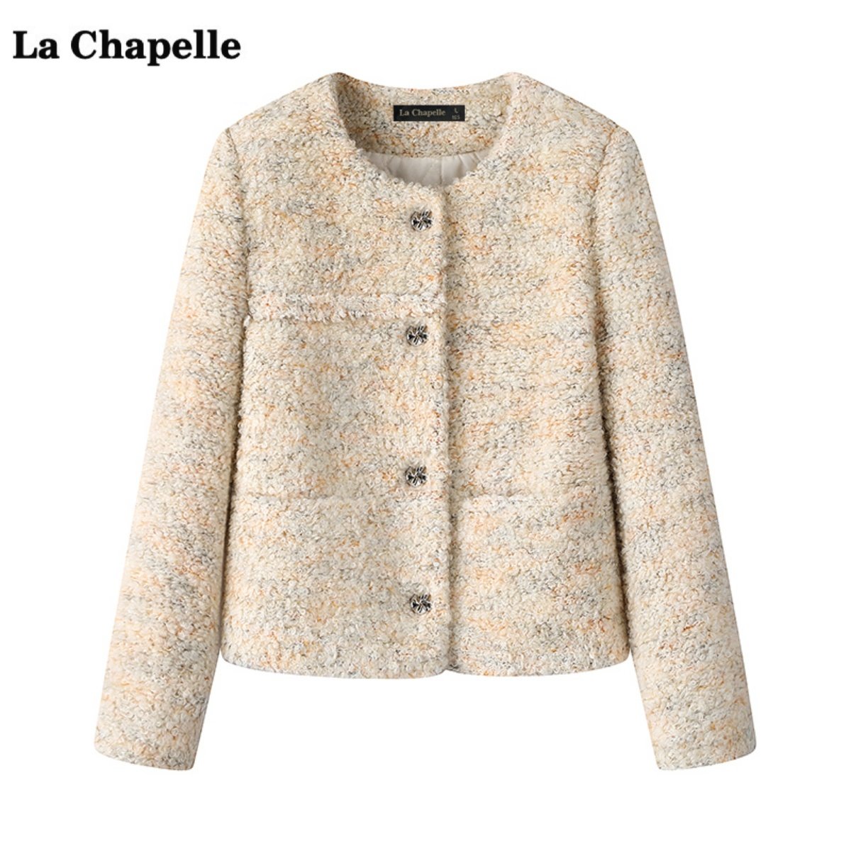 拉夏贝尔/La Chapelle小香风圈圈绒上衣女冬季季新款圆领保暖外套