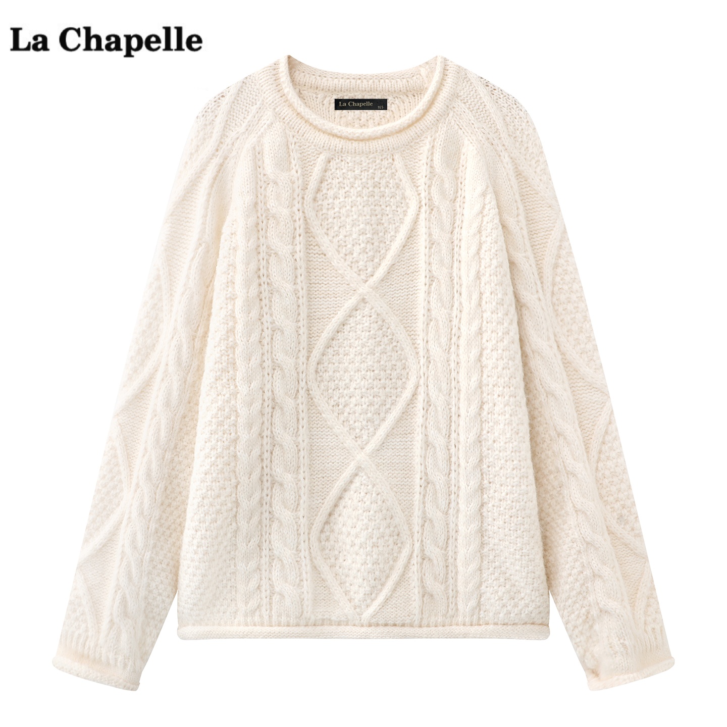 拉夏贝尔/La Chapelle加厚麻花菱格针织衫女冬季新款圆领毛衣上衣