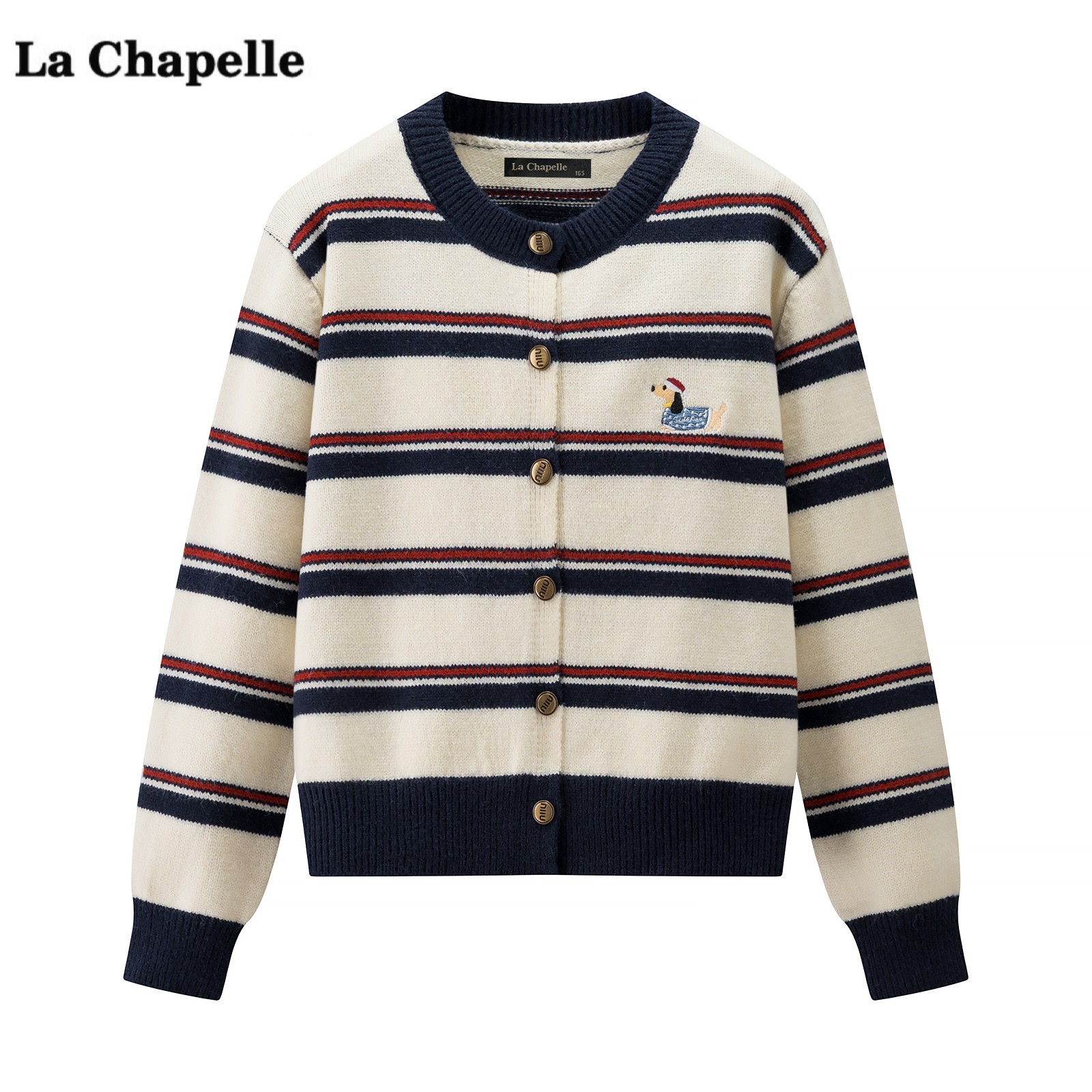 拉夏贝尔/La Chapelle复古刺绣针织开衫女秋冬季新款毛衣外套上衣