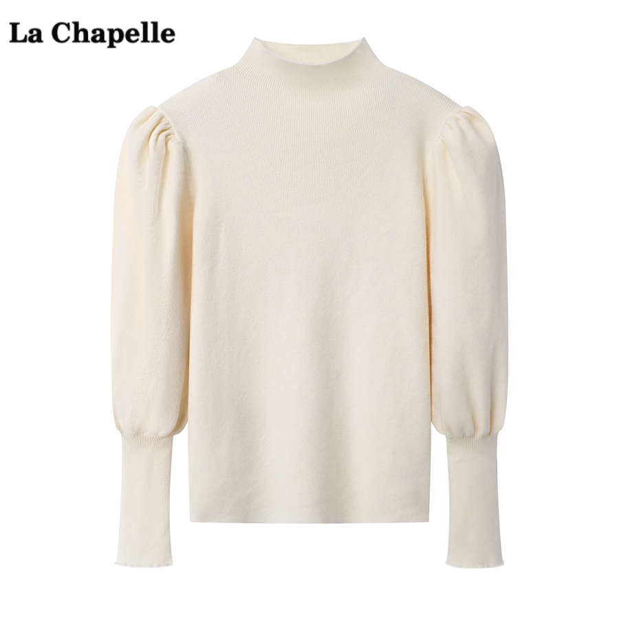拉夏贝尔/La Chapelle半高领针织衫毛衣女秋冬季新款灯笼袖打底衫