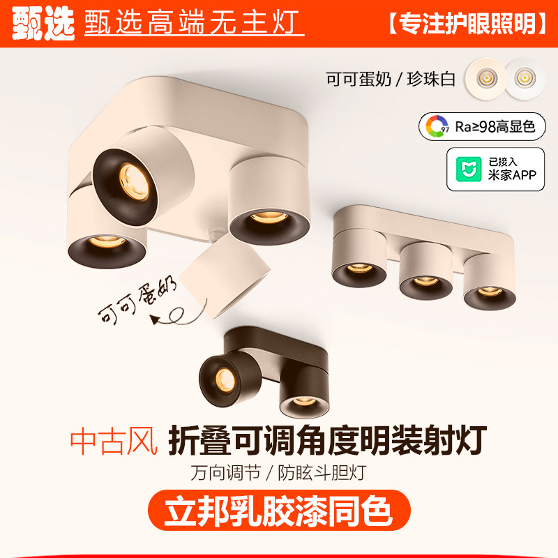 中古可可蛋奶色折叠可调角度明装射灯防眩无主灯照明免开打孔筒灯,家装灯饰光源,明装射灯,淘宝优惠券,粉丝福利购,淘宝优惠卷