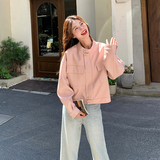 粉色小个子皮衣外套女2024秋季新款韩系洋气减龄休闲百搭机车夹克，女装短外套，浙宝071