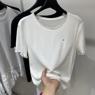 轻薄款拼接圆领钉珠短袖T恤女2026早春新款休闲简约打底衫上衣潮