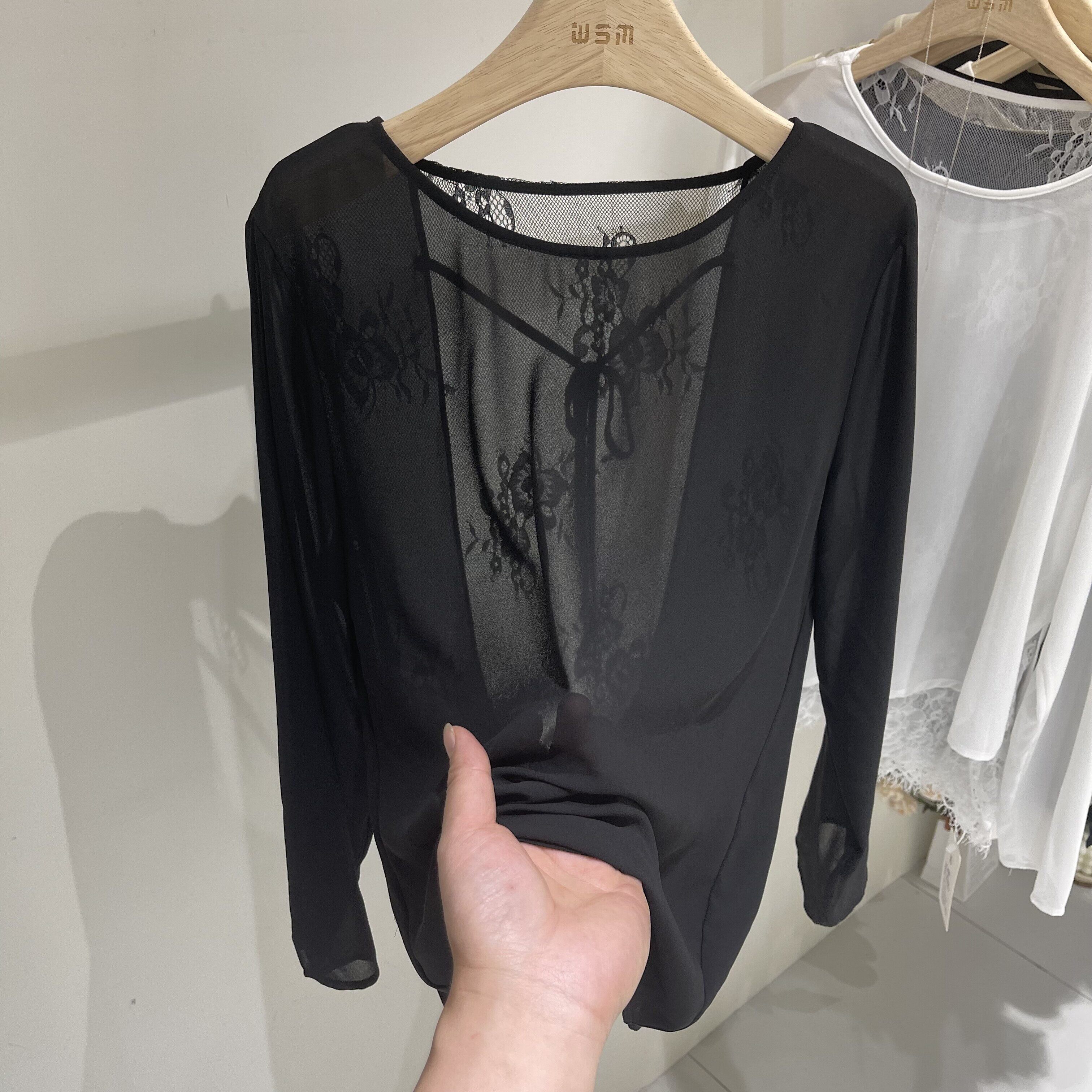 洋气露背蕾丝拼接系带轻薄款长袖雪纺衫女2026夏季新款气质防晒衫