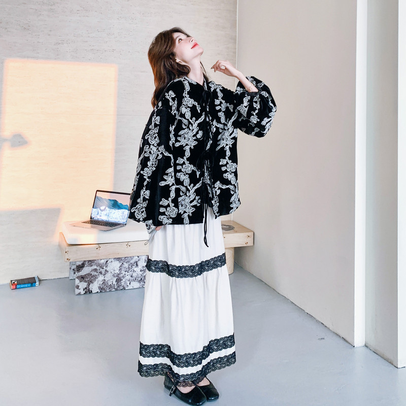 【26春新款】印花上衣+蕾丝半身裙C155-8807-P195控318,女装套装/套裙,2C155