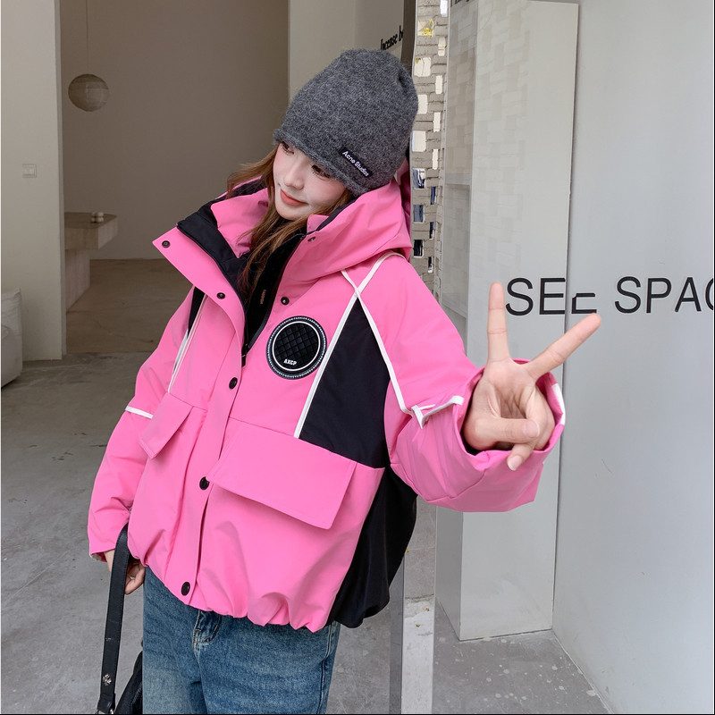 【大货】连帽撞色条纹工装羽绒服50绒C155-961-P335控508,女装套装/套裙,2C155