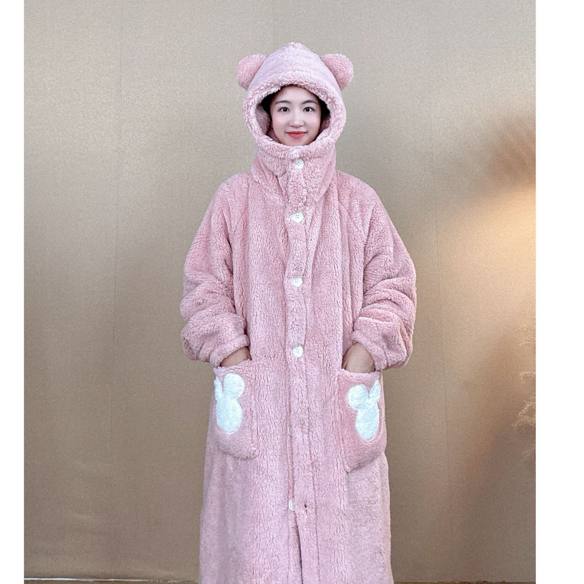 【清仓】2025秋冬新款加绒甜美舒棉绒加厚保暖睡衣家居服长袍大码