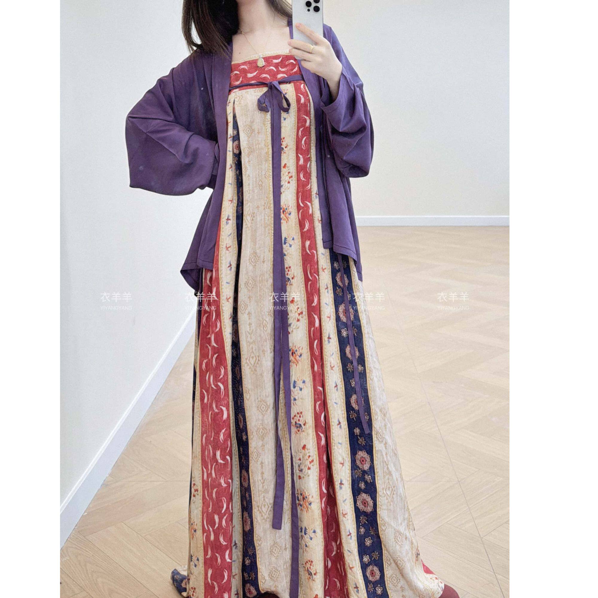 夏季棉绸宽松国风连衣裙女汉服改良齐胸吊带裙气质复古新款长裙