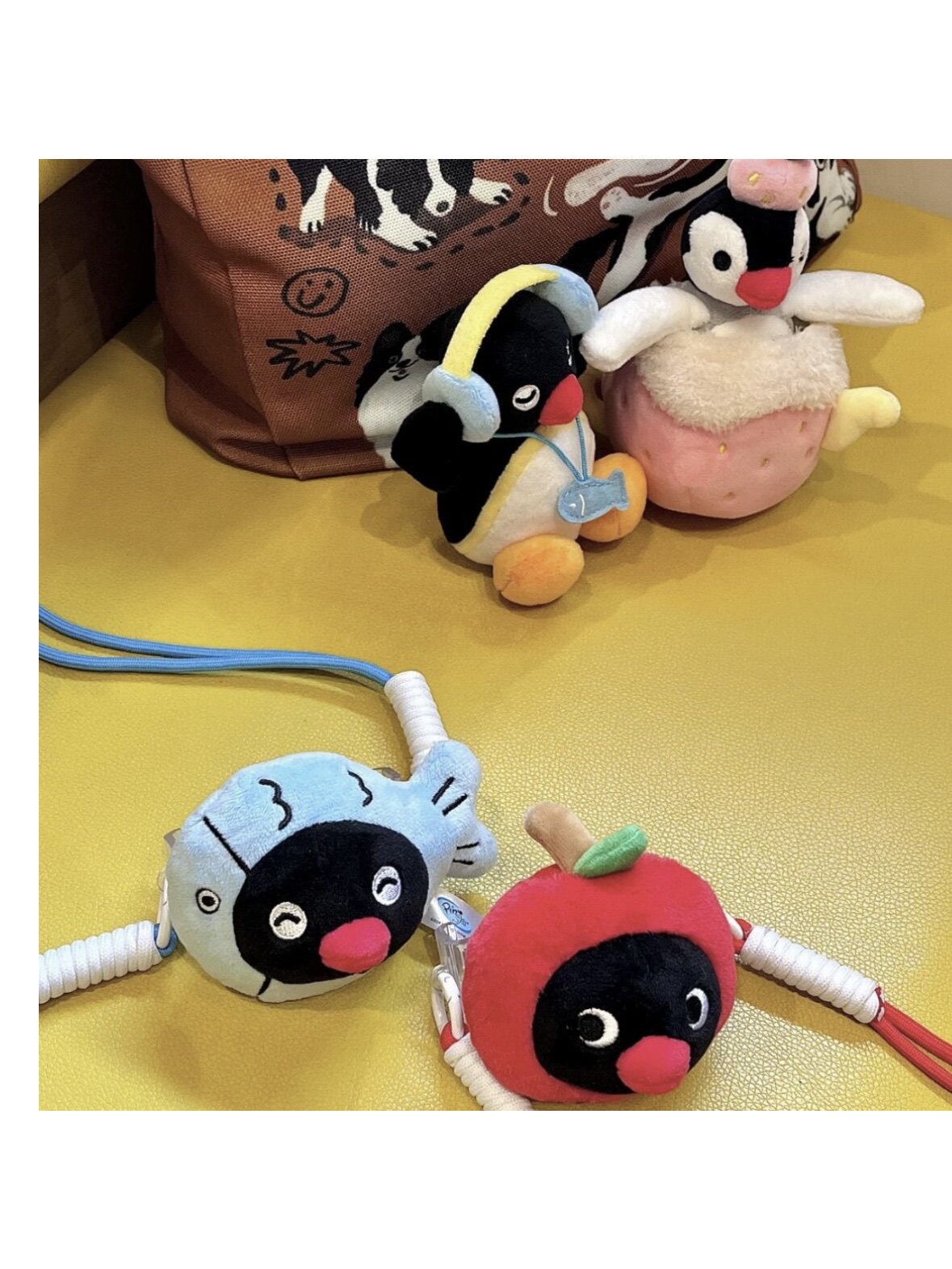 창의적이고 재미있는 PINGU 헤드폰 펭귄 봉제 인형 인형 귀여운 가방 펜던트 키 체인