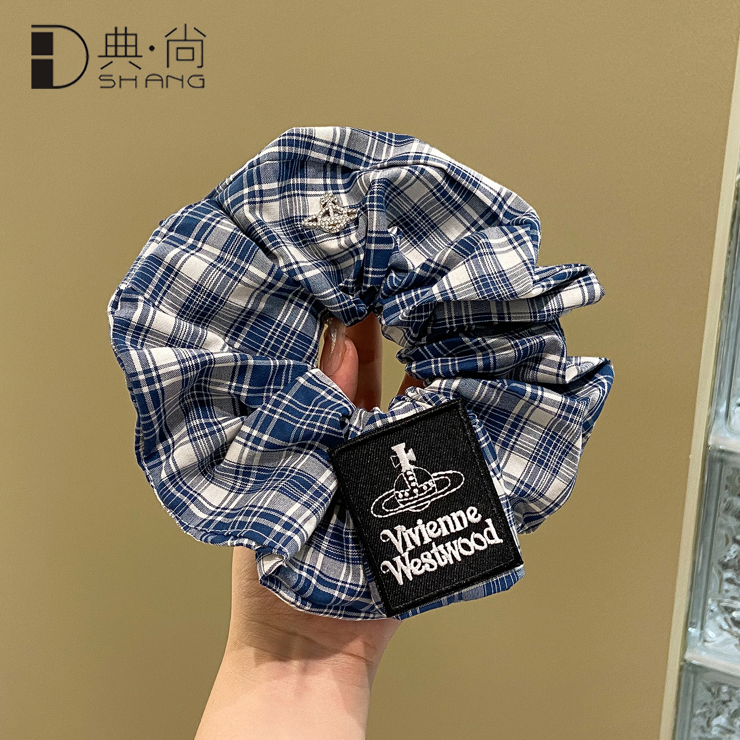 韩国新款复古格子布艺星球大肠发圈网红款小众甜酷头绳发饰洋气