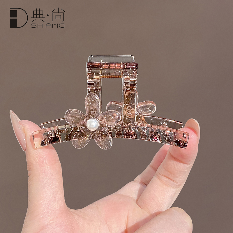 高级感韩系花朵抓夹女夏季新款后脑勺适合发量少鲨鱼夹头饰发夹