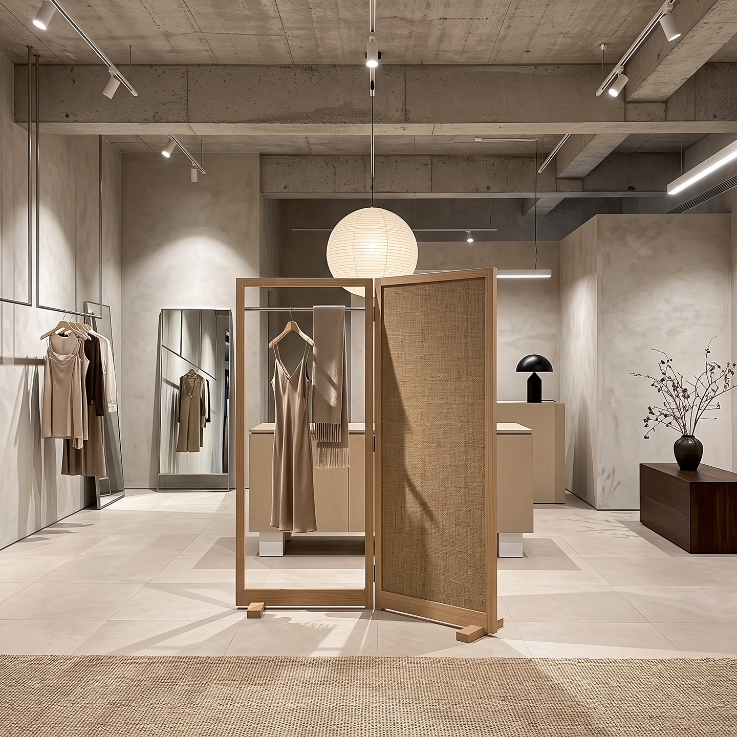 高级麻布实木落地服装屏风展示架