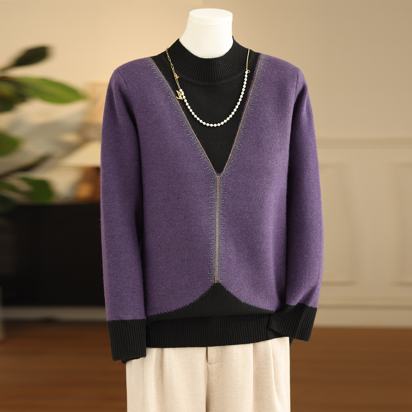 新年装红色半高领毛衣妈妈装洋气加绒加厚冬季假两件拼接打底衫女,女装/女士精品,中老年女装,淘宝优惠券,粉丝福利购,淘宝优惠卷