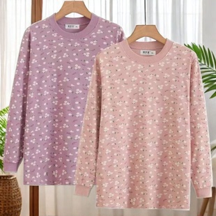 全棉保暖内衣妈妈棉毛衫 中老年人纯棉单件秋衣老人女上衣大码 薄款