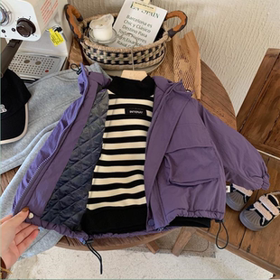 男童外套加厚冬季新款小童棉服纯色韩系儿童宝宝洋气连帽面包服潮