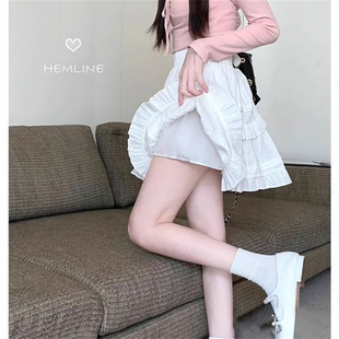 夏季 芭蕾风白色蓬蓬裙半身裙女装 小个子短裙甜美裙子A字裙蛋糕裙