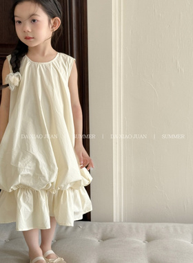 大小卷女童夏背心裙休闲花苞裙子棉布无袖公主裙度假沙滩裙32632
