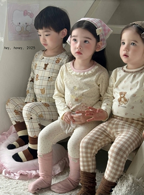 大小卷 Hey honey男女童200克秋衣秋裤内衣套装纯棉睡衣2件套