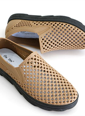 温突越南进口橡胶洞洞鞋男夏外穿防滑软底网状包头男士凉鞋沙滩鞋