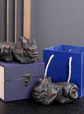 紫陶貔貅茶宠可养招财陶瓷家居摆件礼品茶玩茶桌茶台装饰茶具配件