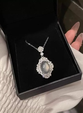 新中式~天然高冰玉髓吊坠项链玛瑙椭圆镶嵌长款国风爱丽丝锁骨链