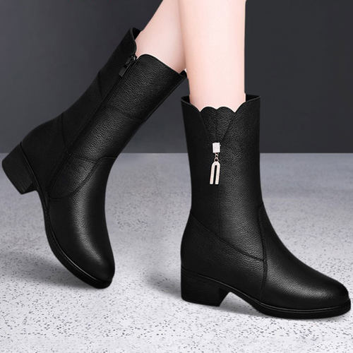 缓震静音品牌真皮秋冬款粗跟女靴