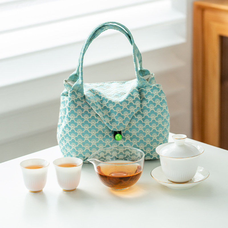 古风高端羊脂玉陶瓷旅行茶具快客杯户外旅游泡茶便捷式手提收纳包