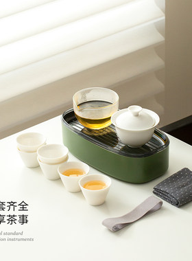 陶瓷快客杯户外旅行便携式功夫茶具套装德化白瓷玻璃茶器带茶盘