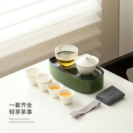 陶瓷快客杯户外旅行便携式功夫茶具套装德化白瓷玻璃茶器带茶盘